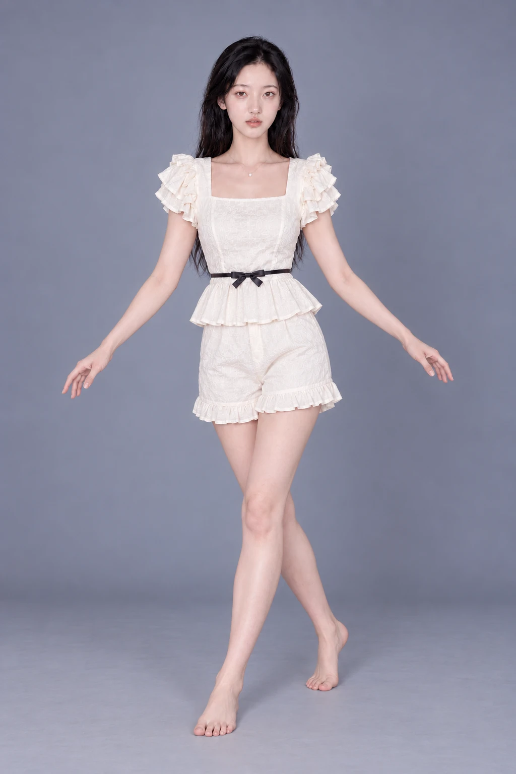 Stepping with crossed legs and arms out / Reference view