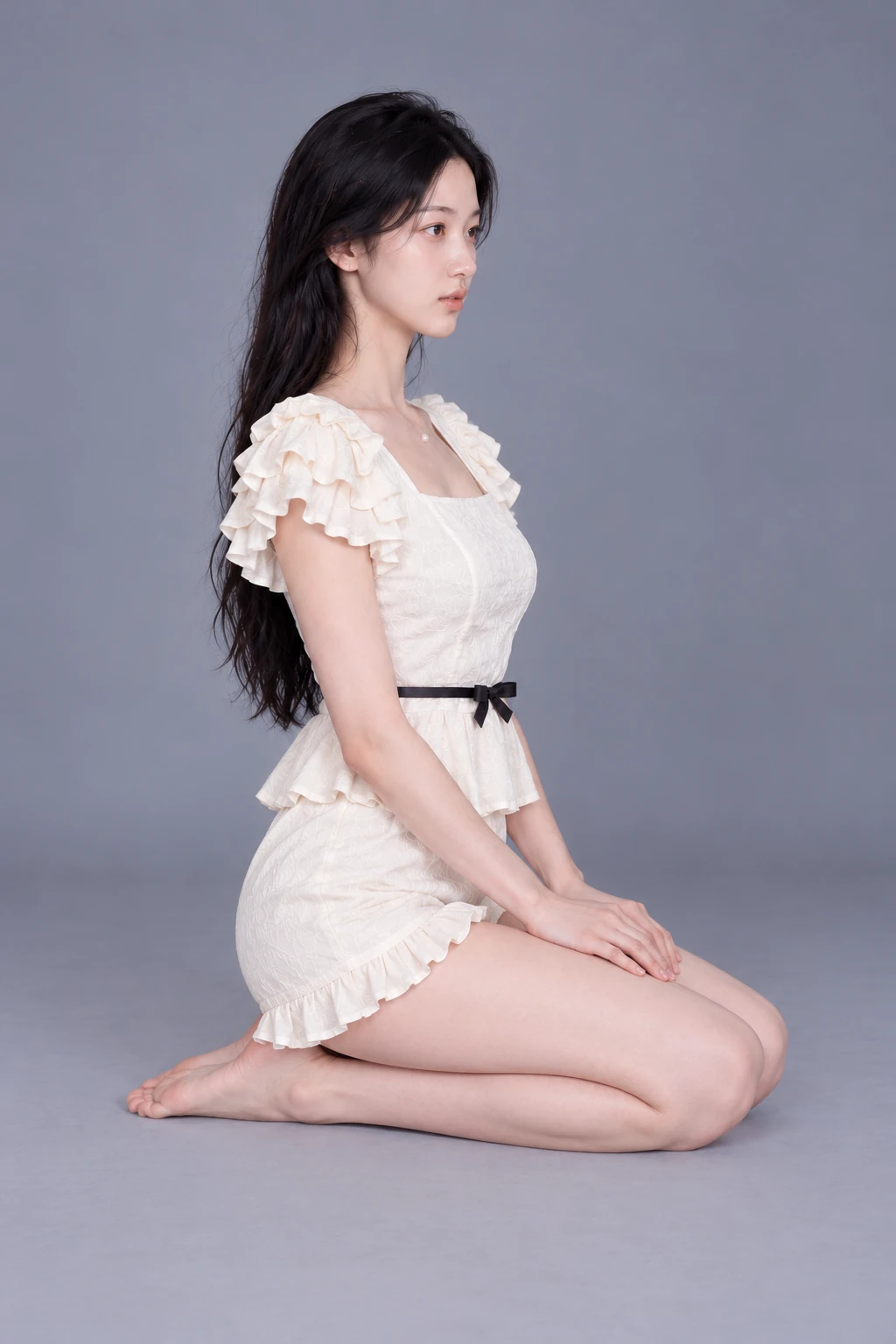 Sitting on heels with hands on thighs / Reference view