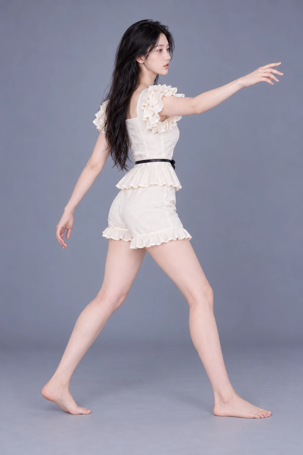 Stepping forward with one arm reaching out / Reference view