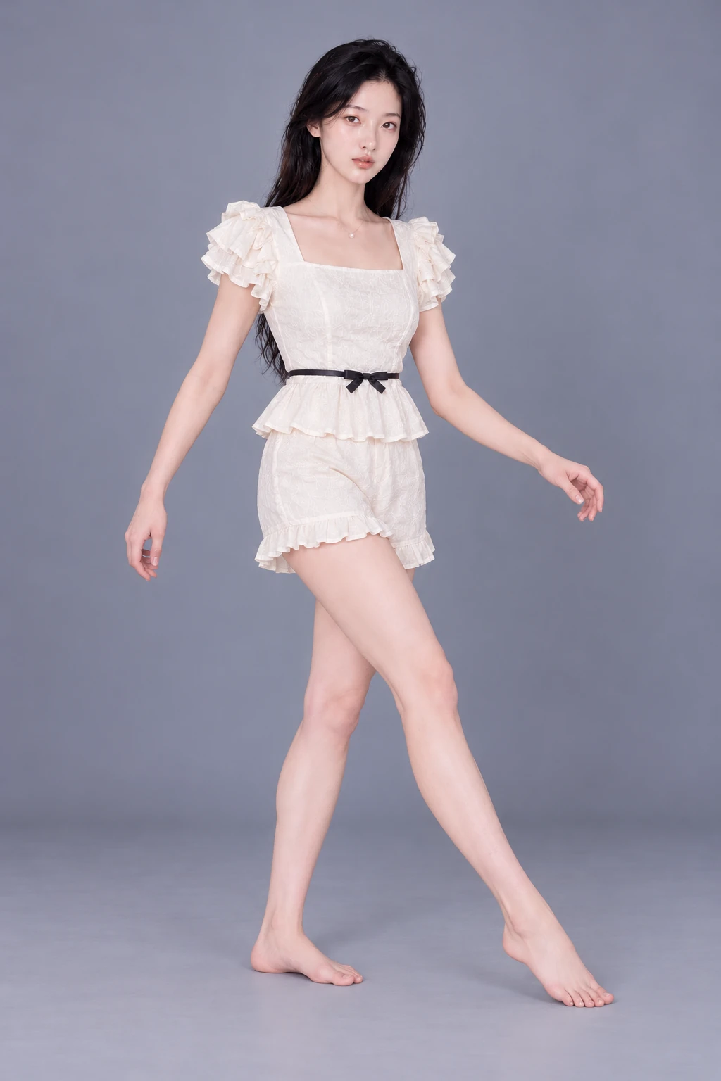 Standing with one leg extended diagonally / Reference view