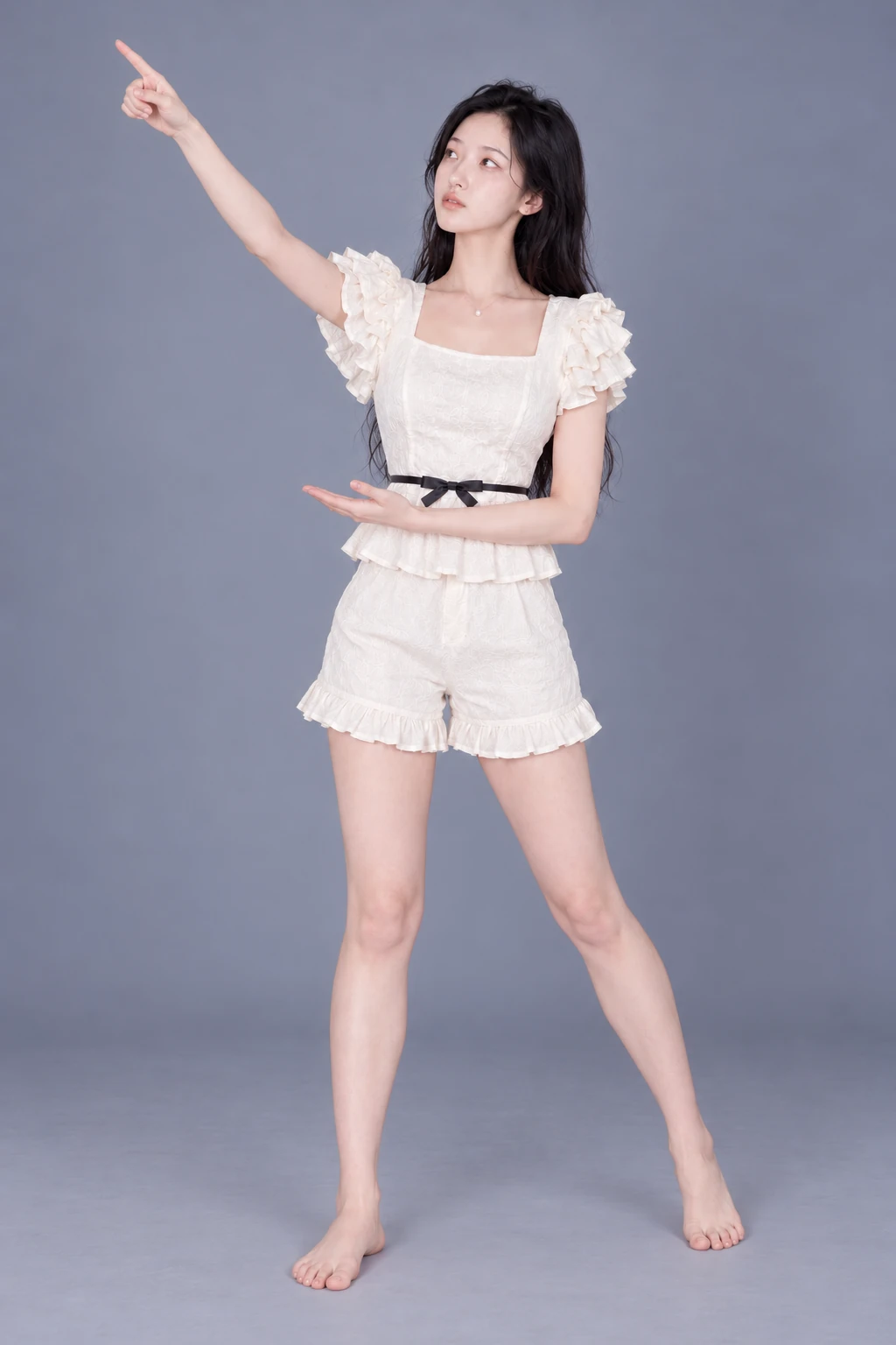 Standing with one arm pointing upward / Reference view