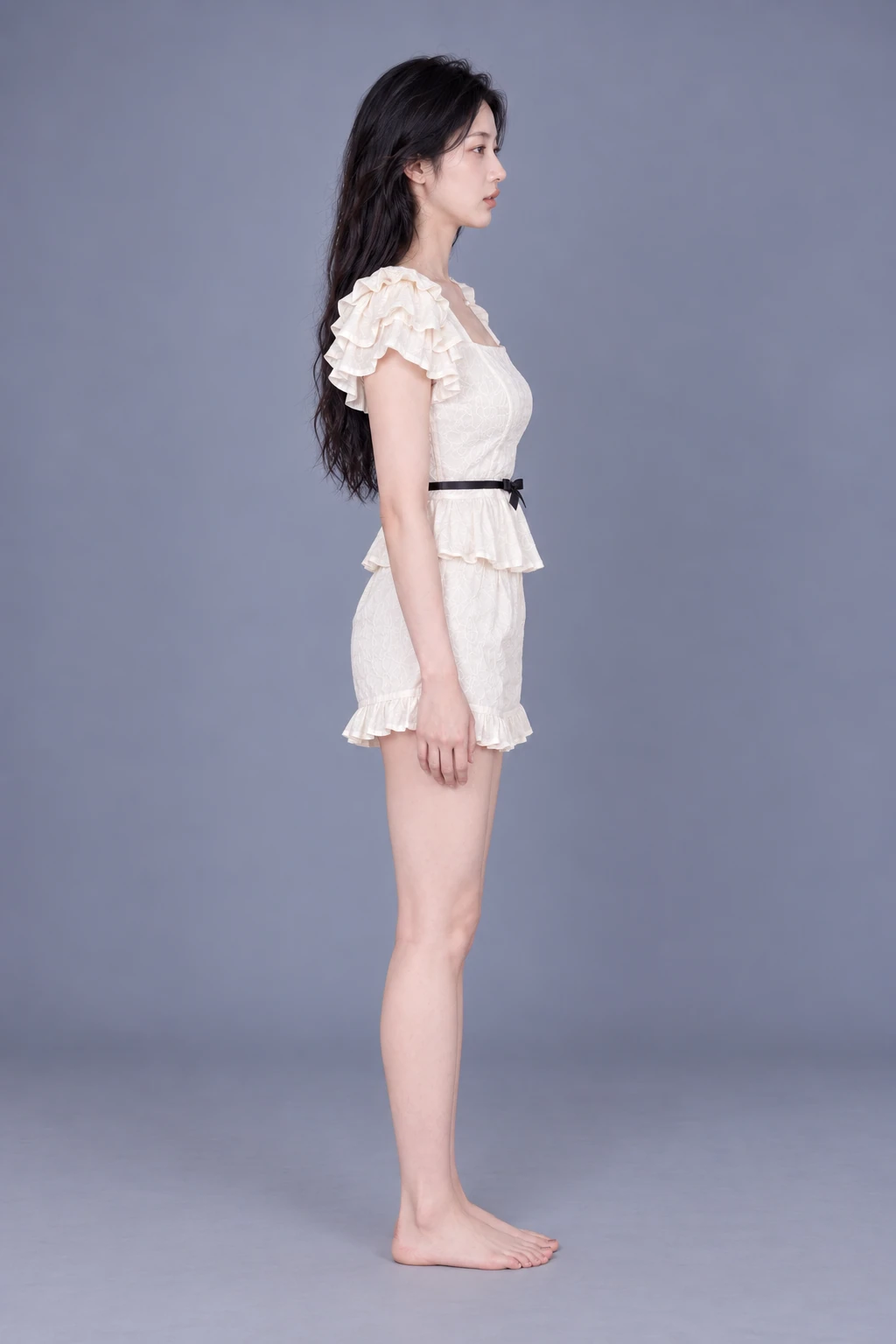 Standing upright with arms at sides / Reference view