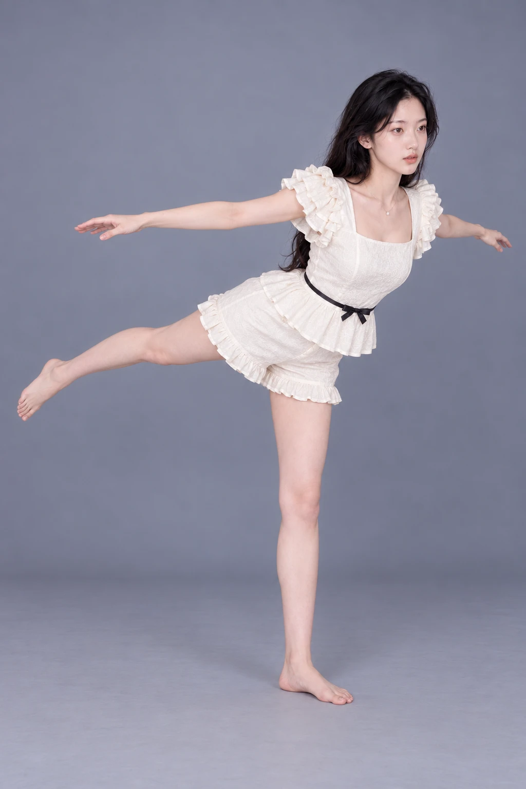 Balancing on one leg with the other extended behind / Reference view