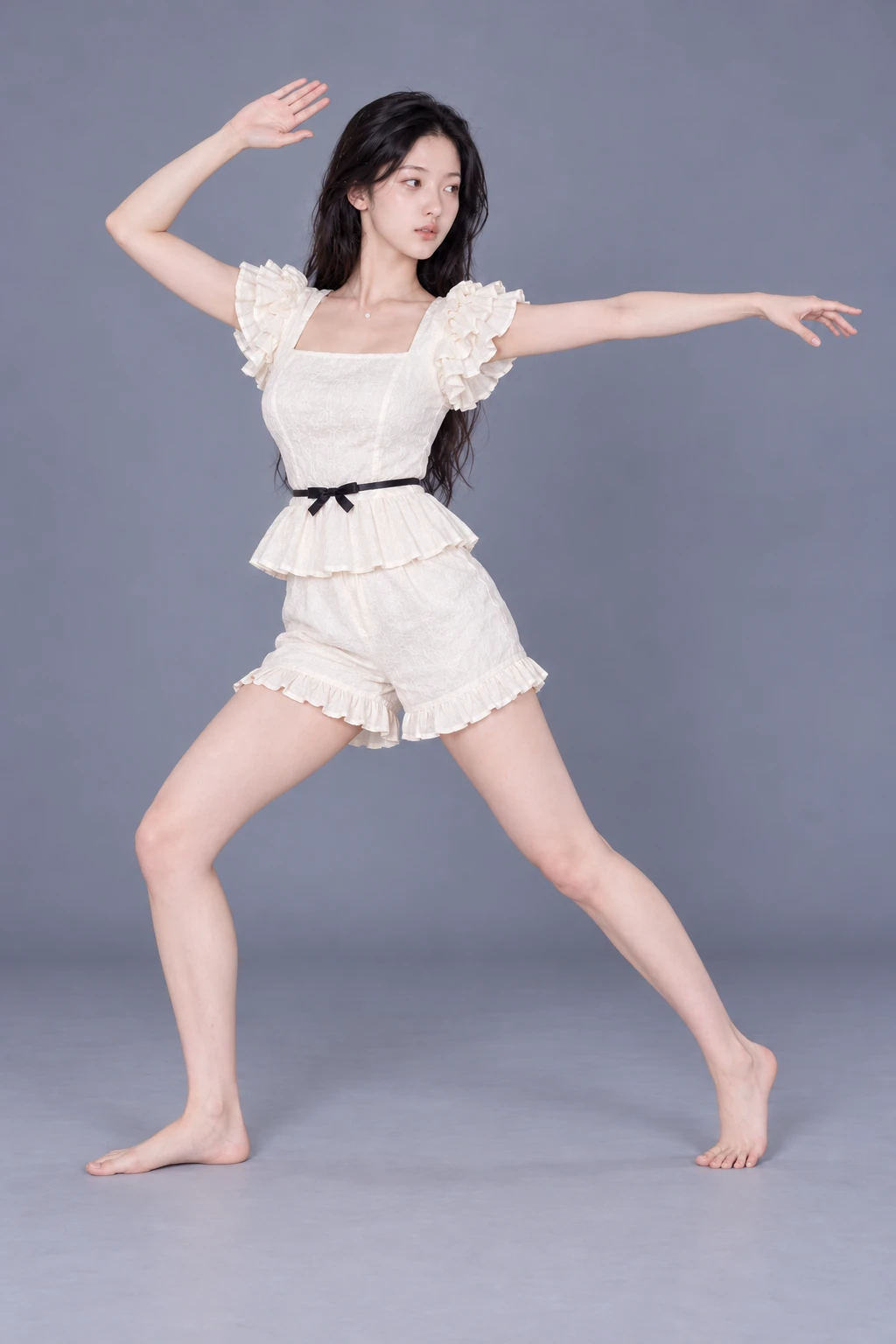 Wide stance with one arm reaching sideways / Reference view