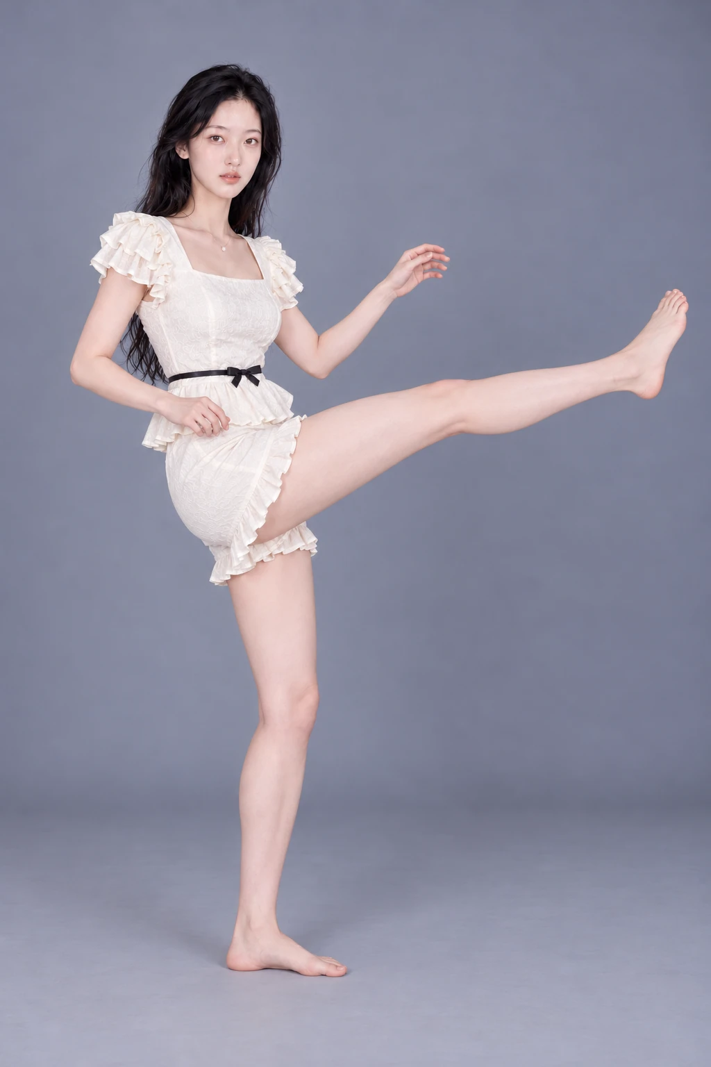 Standing on one leg with the other extended forward / Reference view