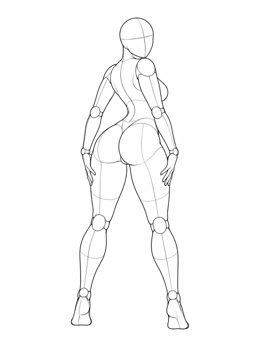 Facing away and looking back / Front