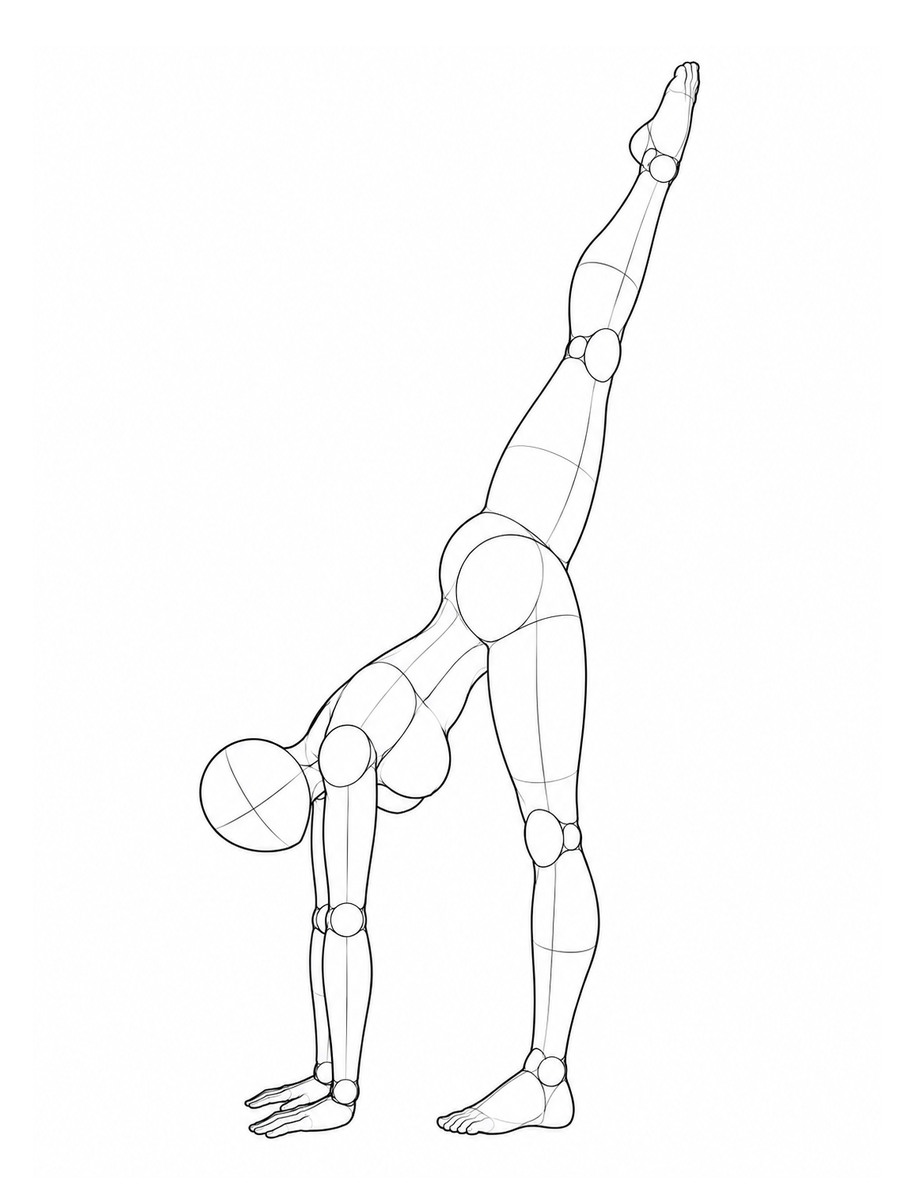 Standing split, bending forward with one leg raised behind / Front