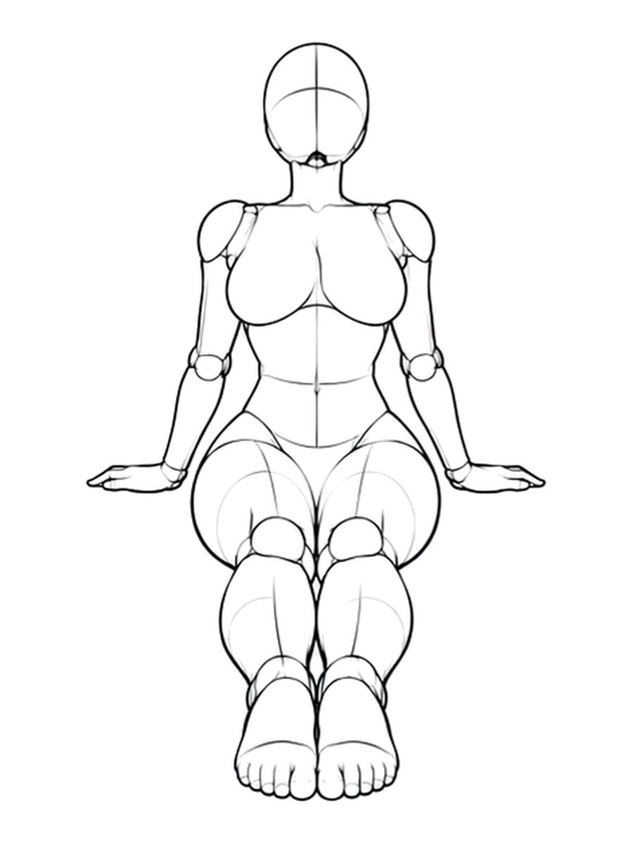Seated, supported by both hands behind, chest lifted / Front