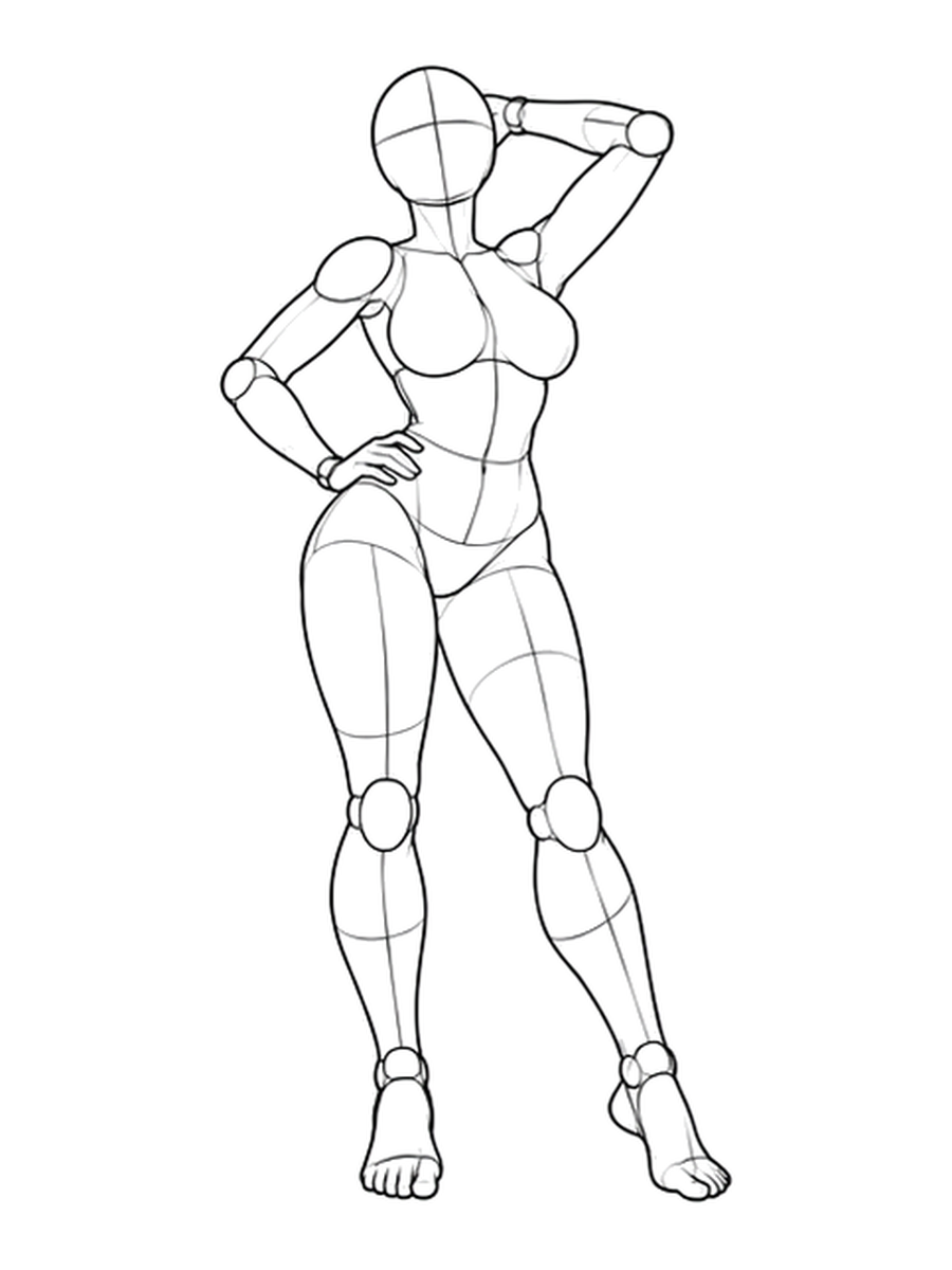 Standing with one hand behind head / Front