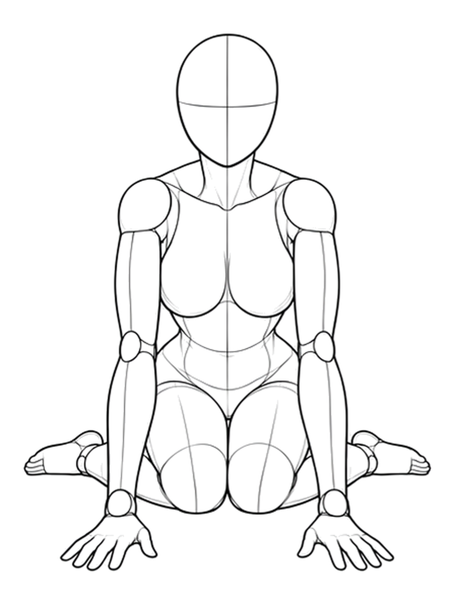 Sitting with legs folded, hands forward / Front