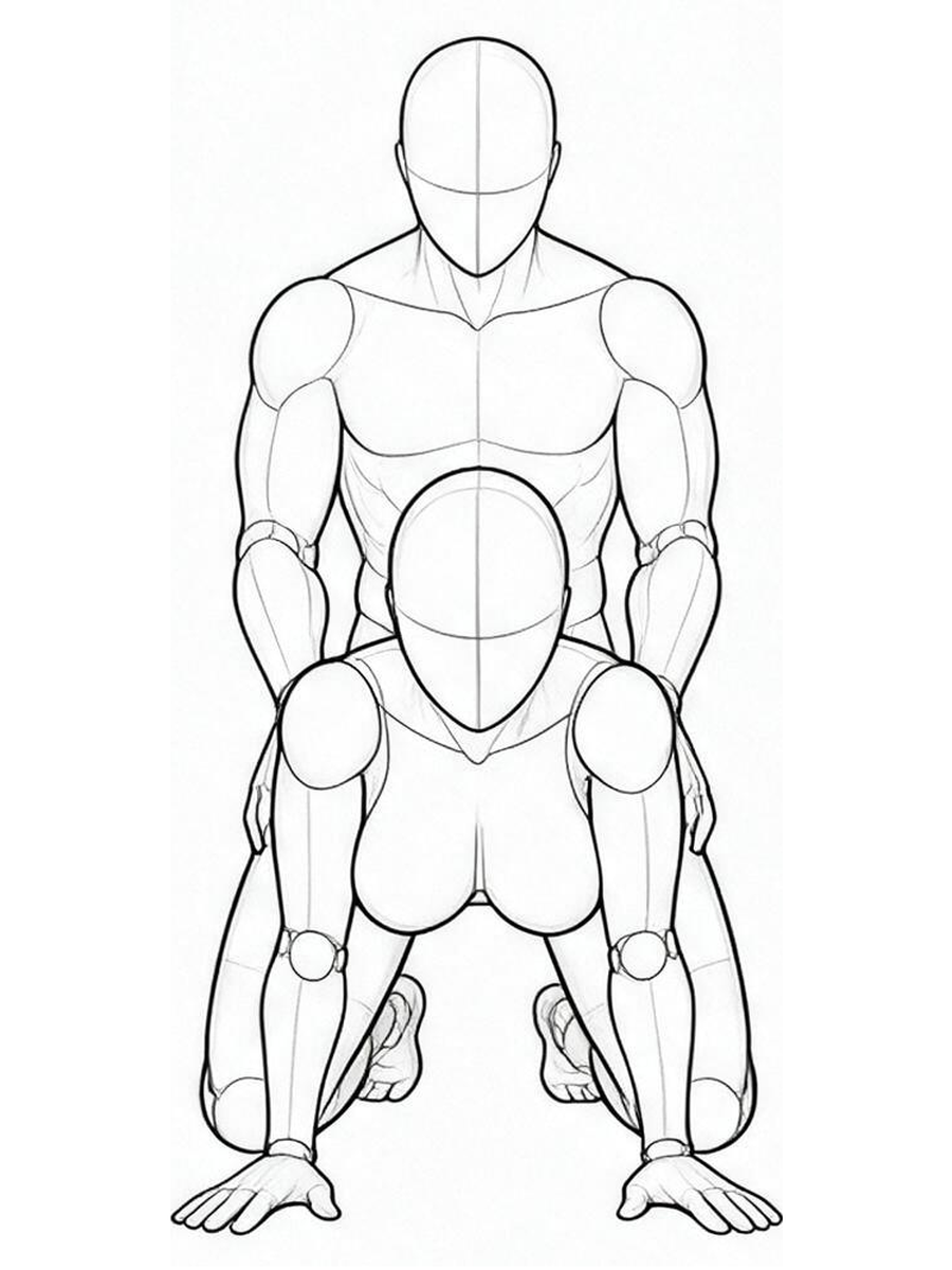 Kneeling behind a person on all fours / Front