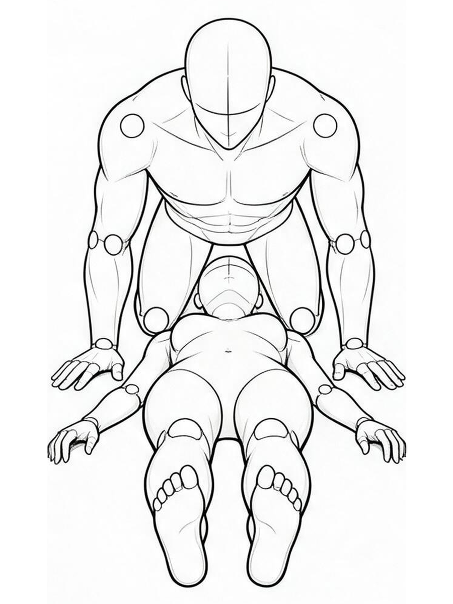 Leaning over and kissing the chest / Front