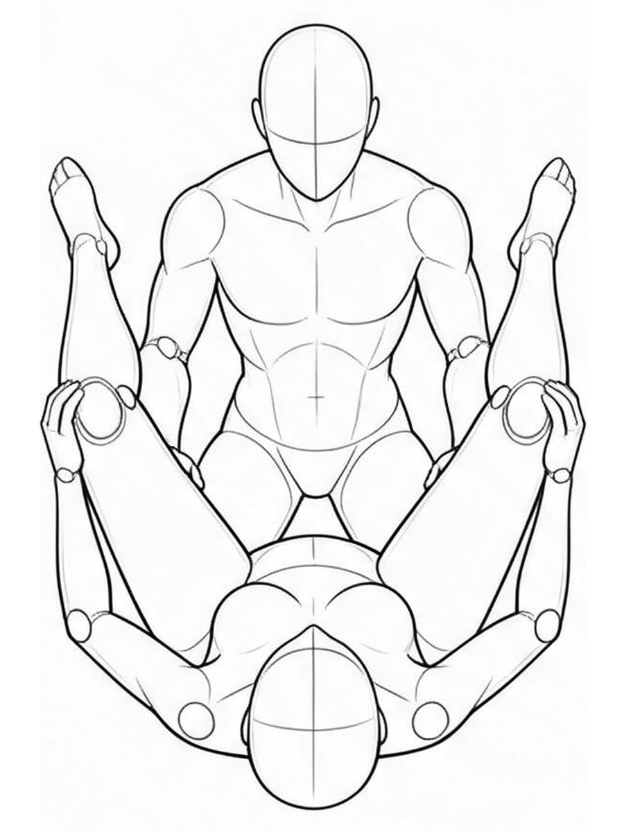 Holding behind the knees with legs spread wide / Front