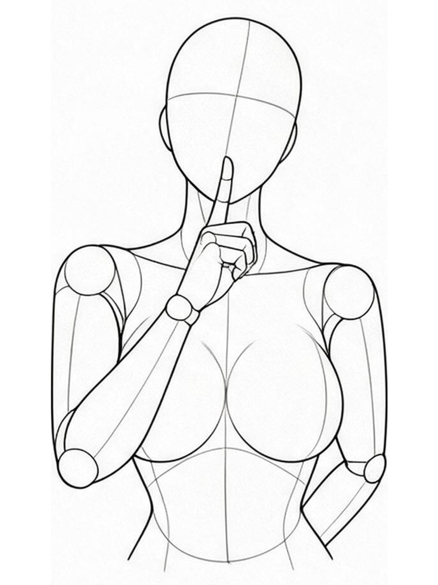 Original reference: One finger is held vertically at the lips. / Front