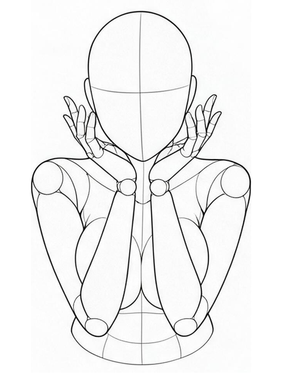 Chin resting on both palms, flower pose / Front