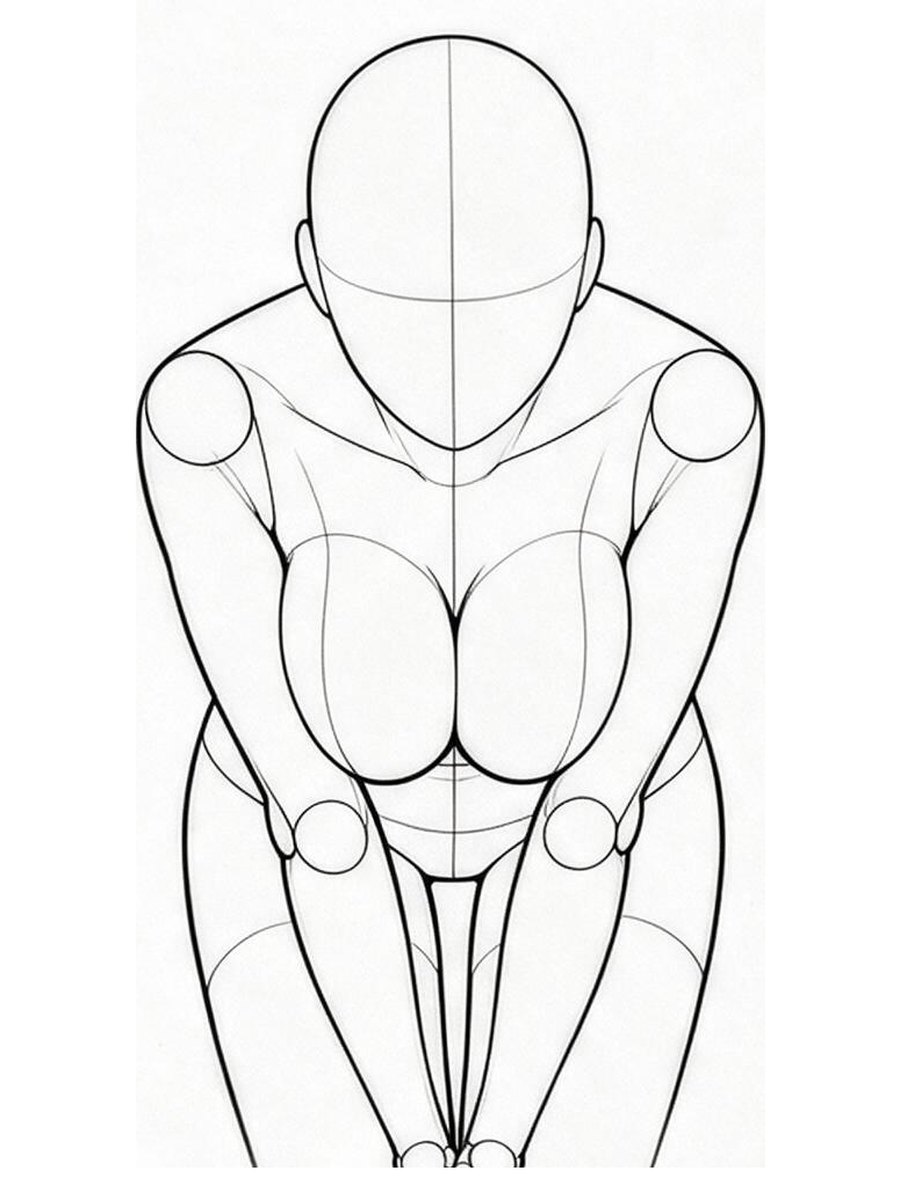Leaning forward and pressing breasts together / Front