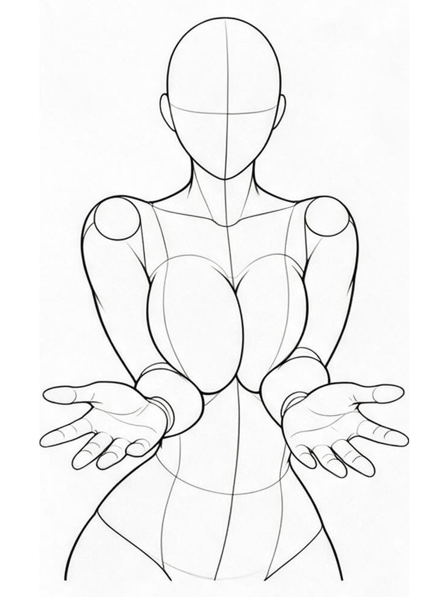 Pressing breasts together with elbows, hips twisted / Front