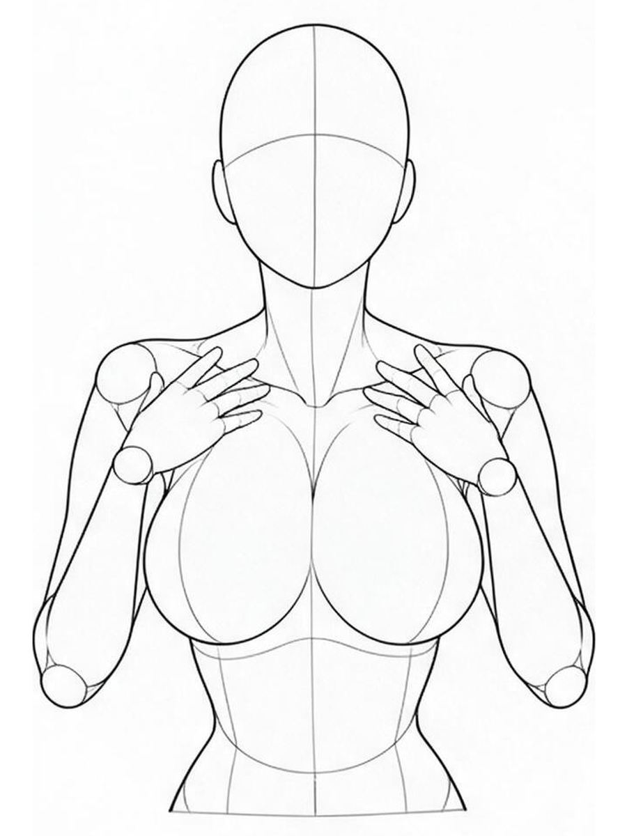 Hands on collarbones, viewed from above / Front