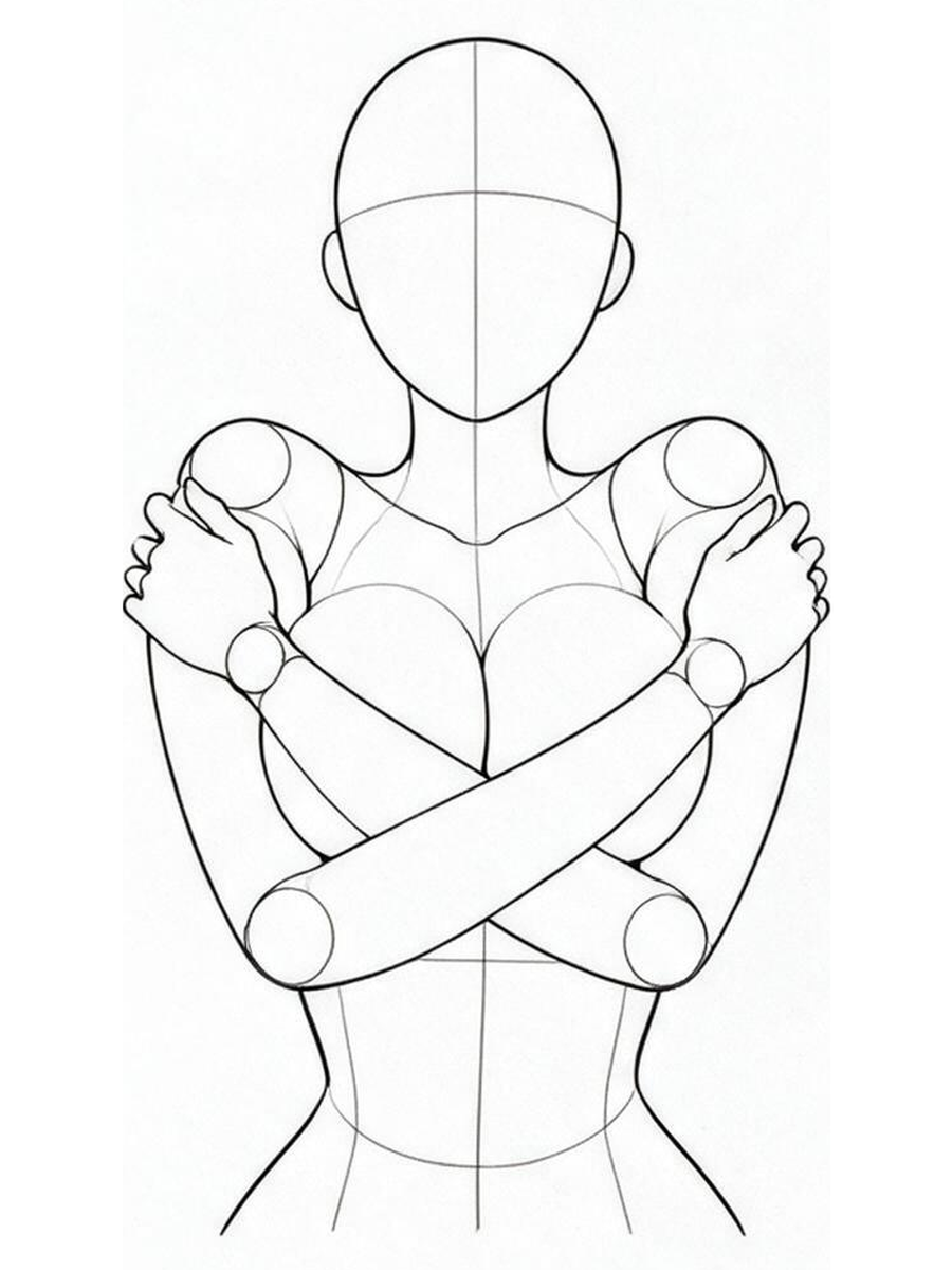 Both arms holding the chest / Front