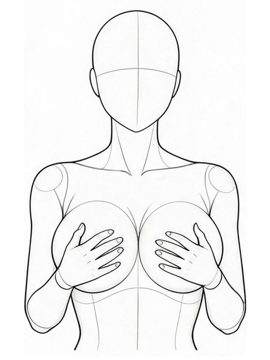 Hands holding the breasts / Front
