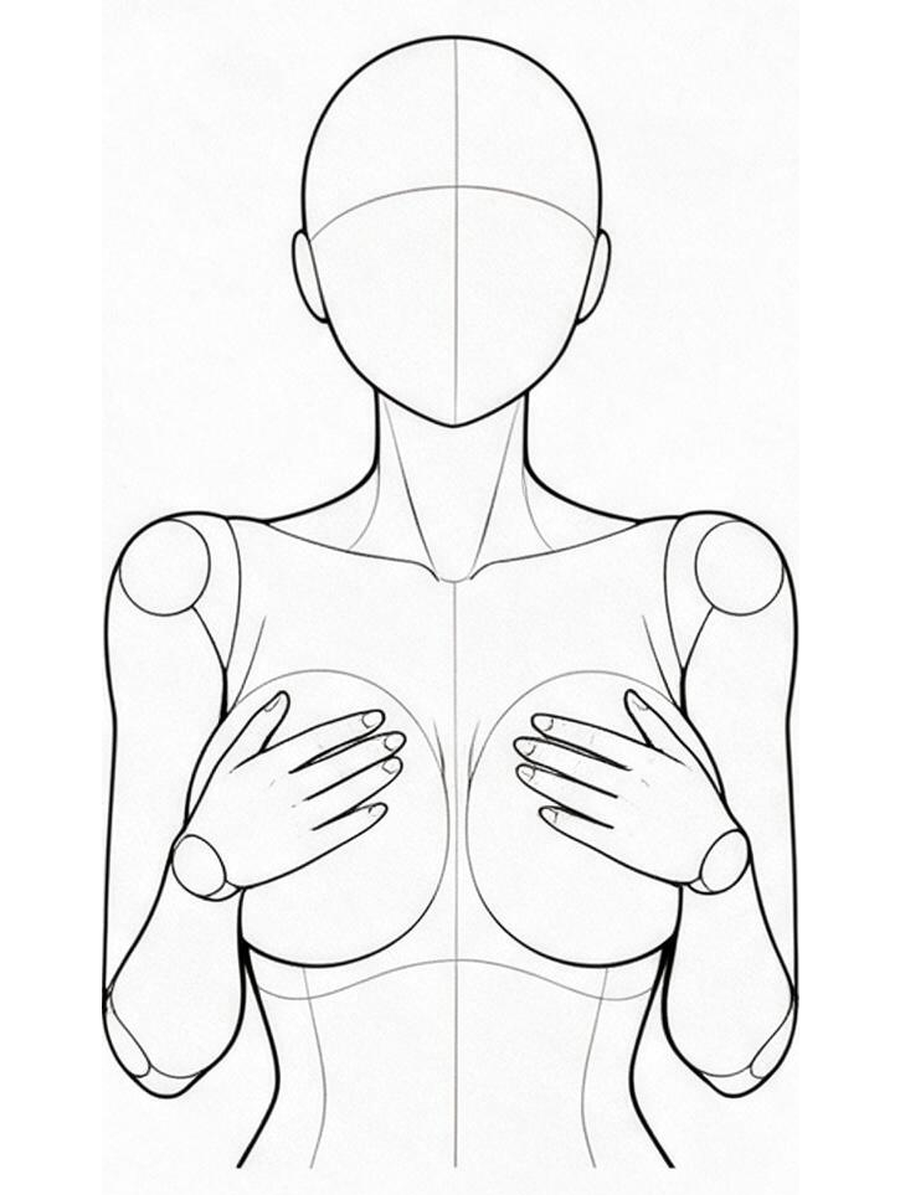 Fingertips covering the nipples / Front