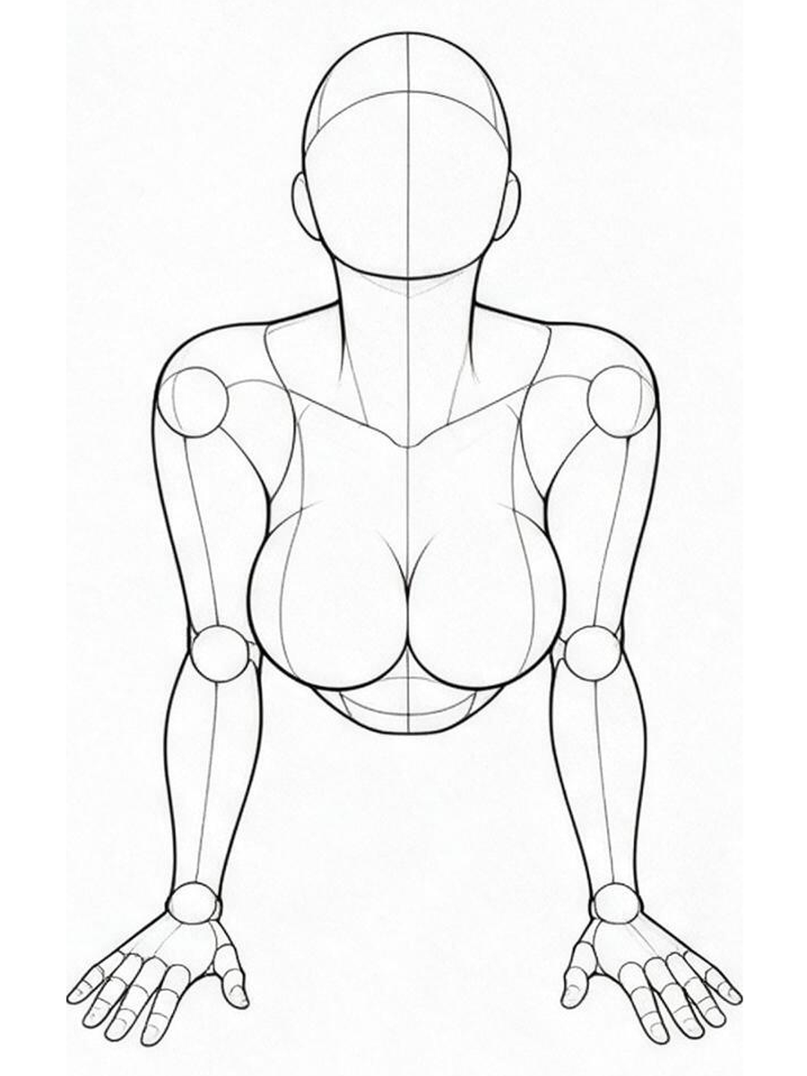 On all fours, arching and looking up / Front