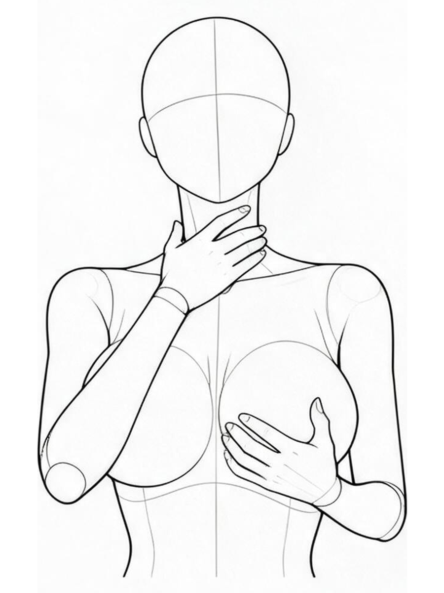 Hand at the neck, arching back / Front