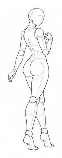Standing turned with one arm bent / Reference view