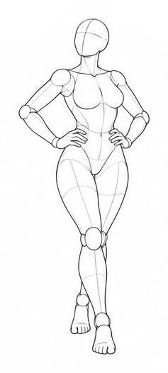 Standing with hands on hips and crossed legs / Reference view