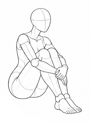 Sitting and hugging bent knees / Reference view