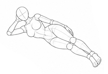Lying on the side, head supported by one hand / Reference view