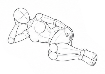 Lying on the side with knees bent, head propped / Reference view