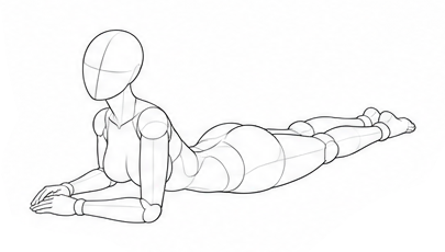 Lying on the stomach, propped on forearms / Reference view