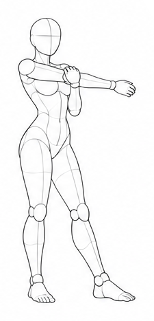 Standing with one arm across the chest / Reference view
