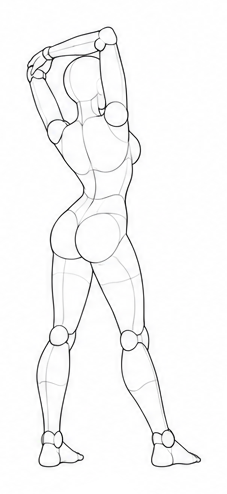 Standing with arms bent overhead / Reference view