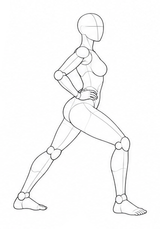 Standing in a lunge with hands on hips / Reference view