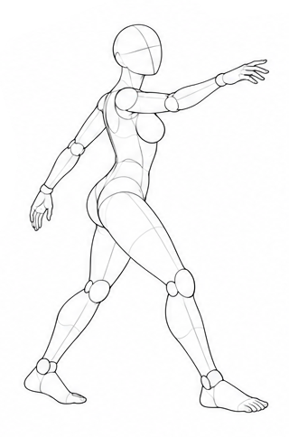 Stepping forward with one arm reaching out / Reference view