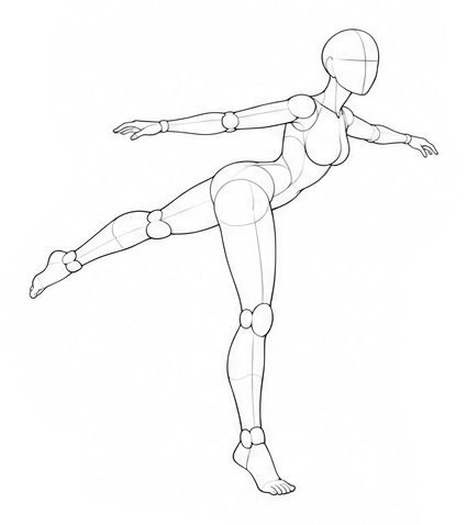 Balancing on one leg with the other extended behind / Reference view