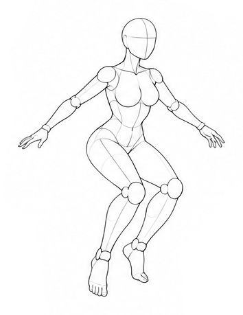 Bent-knee stance with arms open / Reference view