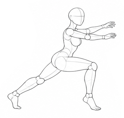 Forward lunge with arms reaching forward / Reference view