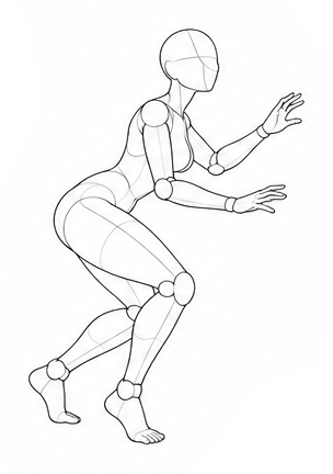 Crouching with hands reaching forward / Reference view