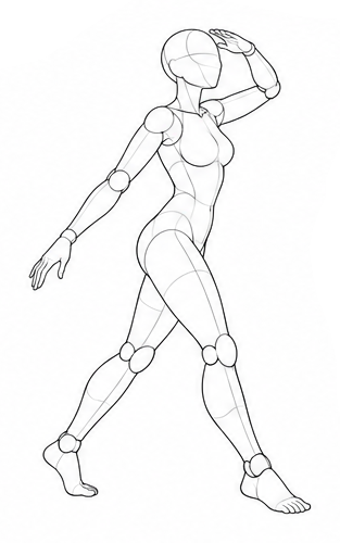 Stepping with one hand at forehead / Reference view