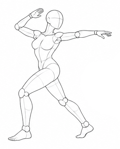 Wide stance with one arm reaching sideways / Reference view