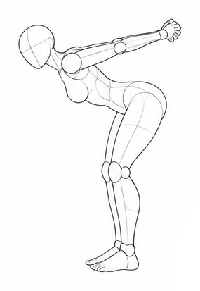 Standing forward bend with hands clasped behind / Reference view