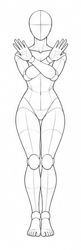 Standing with arms crossed at shoulders / Reference view