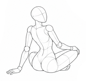 Seated with one hand behind and one on knee / Reference view
