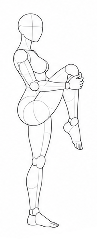 Standing on one leg, holding raised knee / Reference view