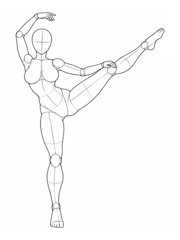 Standing with one leg raised high to the side