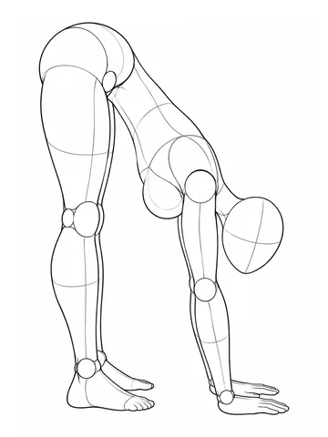 Standing forward bend, hands reaching toward the floor