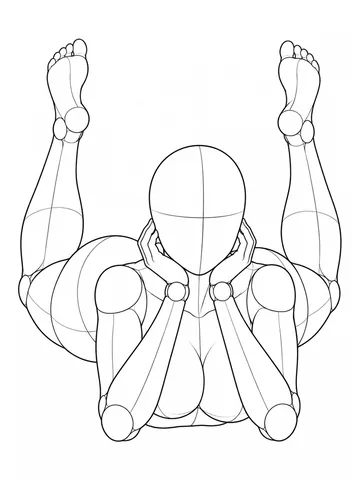 Lying on the stomach, chin propped on hands and feet raised